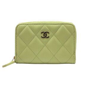 CHANEL Green Lambskin Leather Wallet